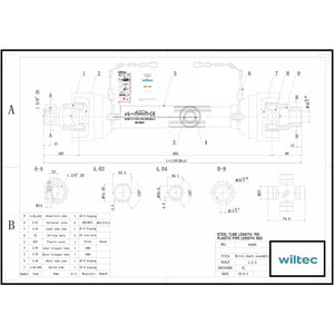 Albero cardanico T4 Giunto 1100-1430mm 460Nm 540rpm Cardano 40kW (55CV) 1 3/8" 6 denti 35mm rotondo
