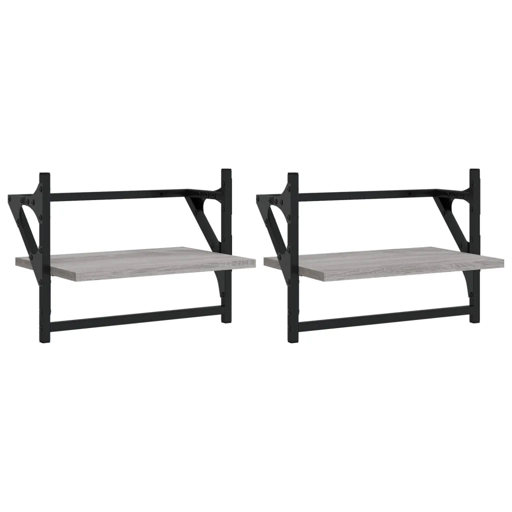 2 pz Mensole a Parete | Scaffale Parete | Ripiano a parete con Aste Grigio Sonoma 40x25x30 cm