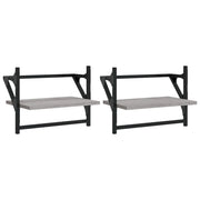 2 pz Mensole a Parete | Scaffale Parete | Ripiano a parete con Aste Grigio Sonoma 40x25x30 cm