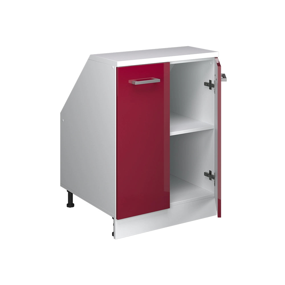 Mobile cucina sottotetto R-Line Rosso lucido/Bianco 60 cm con 2 porte, carcassa 60 cm profondità Vicco