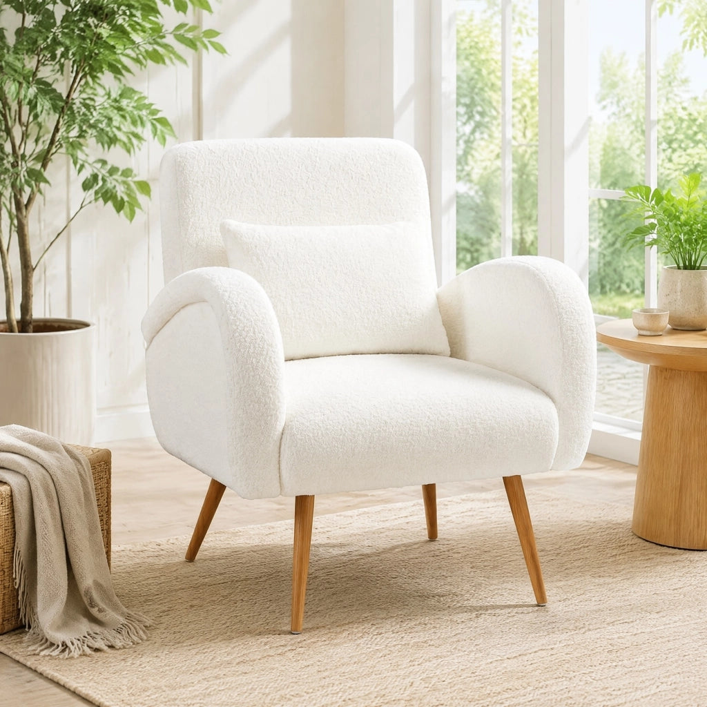 POLTRONA Relax 77x77x83 cm Fleece Crema con cuscino lombare