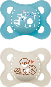 Set di 2 succhiasassi amichevoli per bambini, con materiale biobasato e duraturo, prodotto con silicone SkinSoft, con scatola di conservazione, 0-6 mesi, colore wasbeer/bever