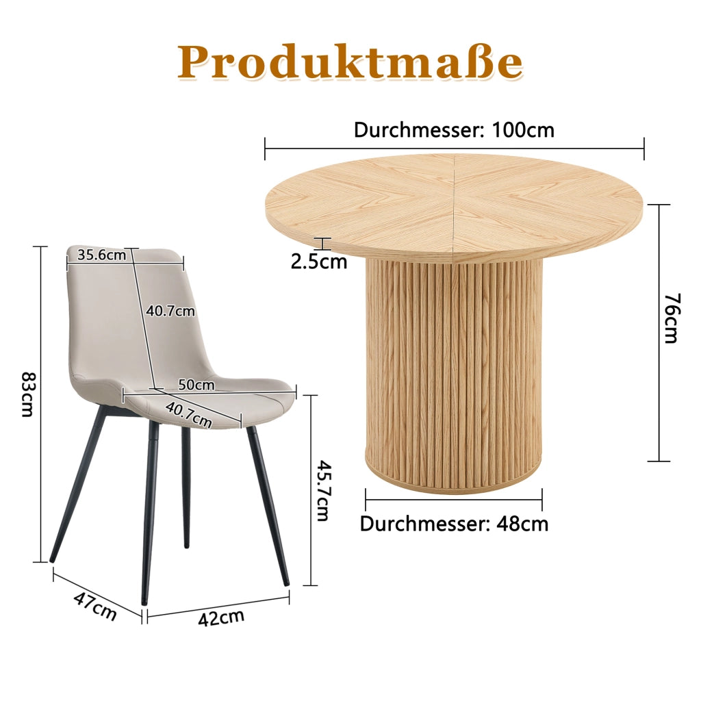 Tavolo da pranzo per 4 persone rotondo in MDF con base in metallo, per sala da pranzo e cucina, 100 cm