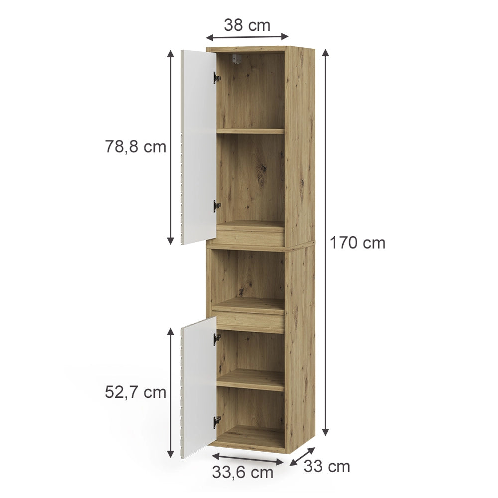 Armadio per il bagno Viola Rovere artigianale/Cachemire 38 x 170 cm Vicco