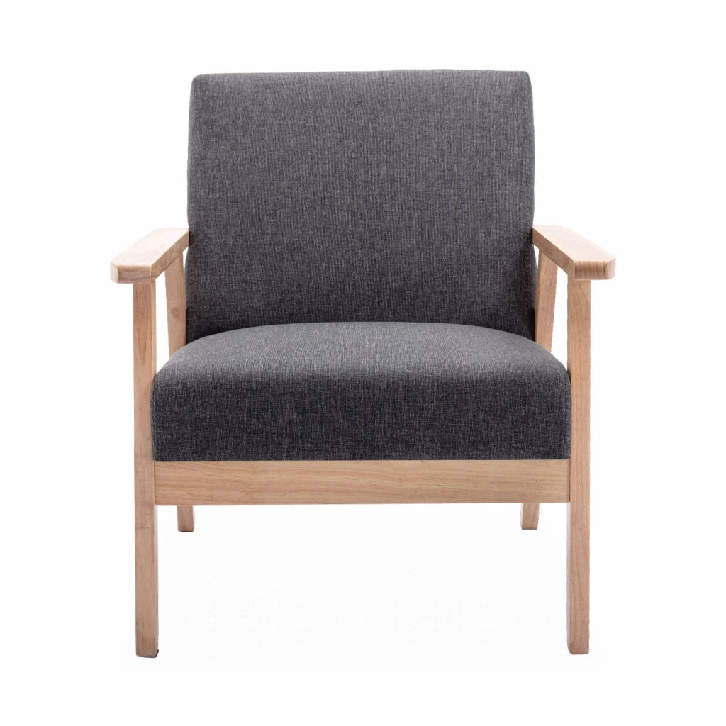 Set panca e poltrona in legno e tessuto, 3 posti, grigio scuro