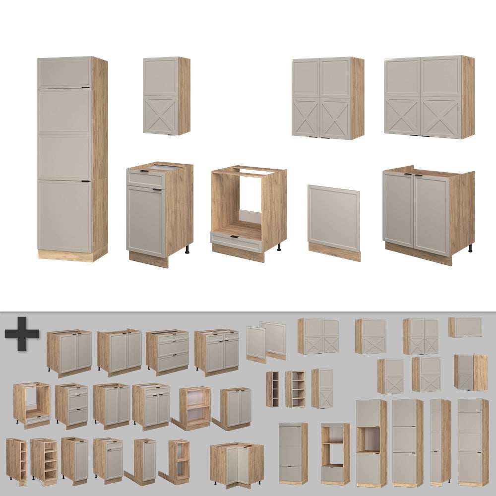 Vicco Cucina componibile Grigio/beige/rovere dorato 300 cm senza piano di lavoro