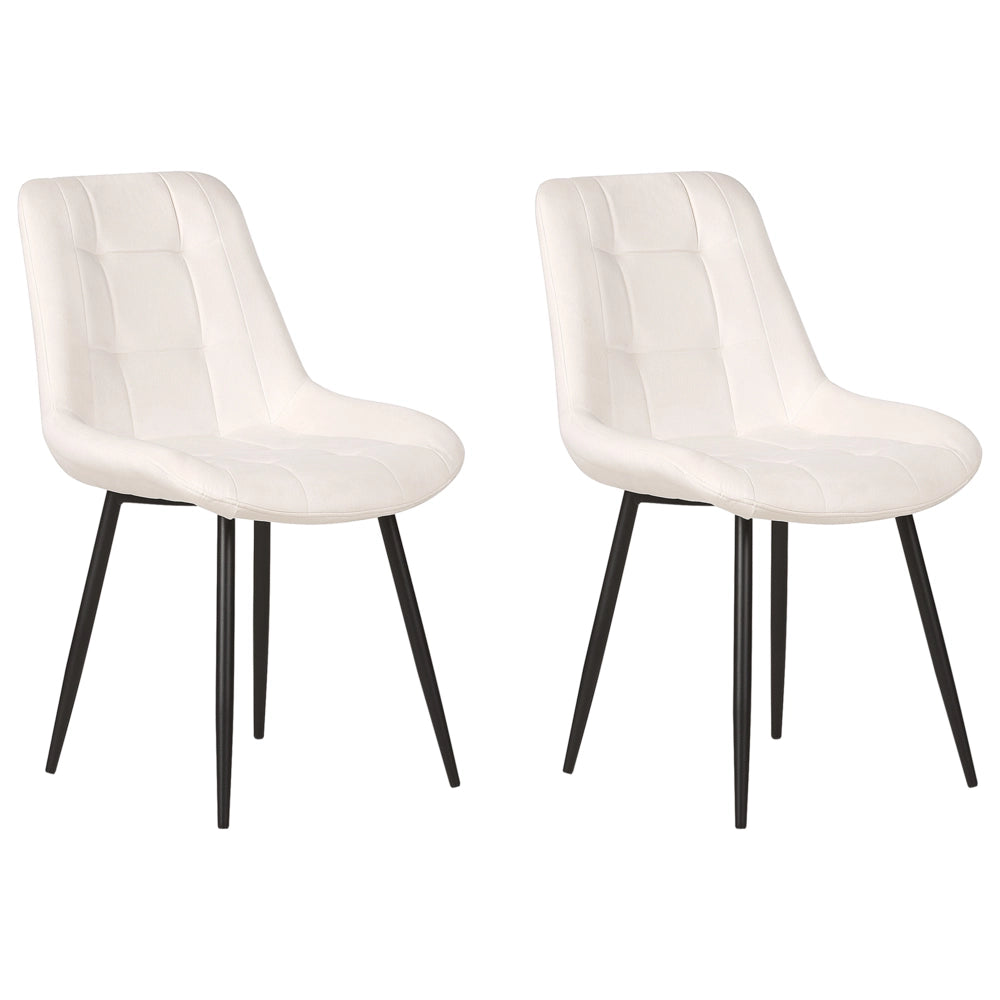 Set di 2 sedie da pranzo in velluto bianco sporco gambe in ferro Nero sedie moderne imbottite