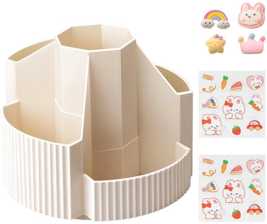 360 gradi penna rotante, organizzatore di scrivania multifunzionale con 5 contenitori per bambini con sticker 3D, organizzatore di scrivania per diverse attrezzature da scrivere (bianco, 13 x 10 cm)