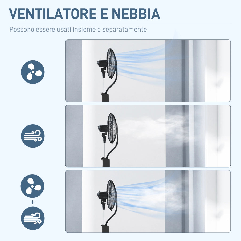 Ventilatore Nebulizzatore da Terra 44,5x38,5x120 cm con Serbatoio 3L 3 Modalità e 3 Velocità Nero