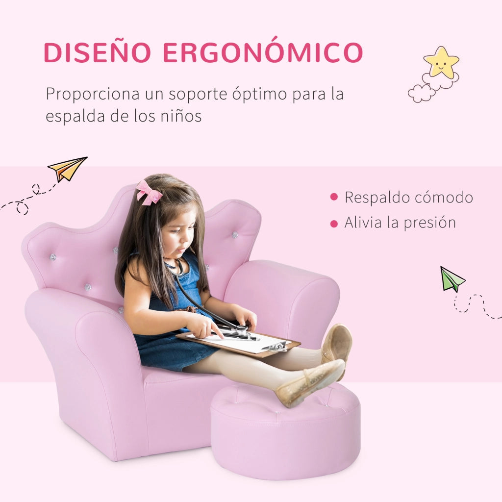 Poltrona bambini con schienale alto e poggiapiedi ¨C zephmum ¨C rosa 58x40,5x49 cm
