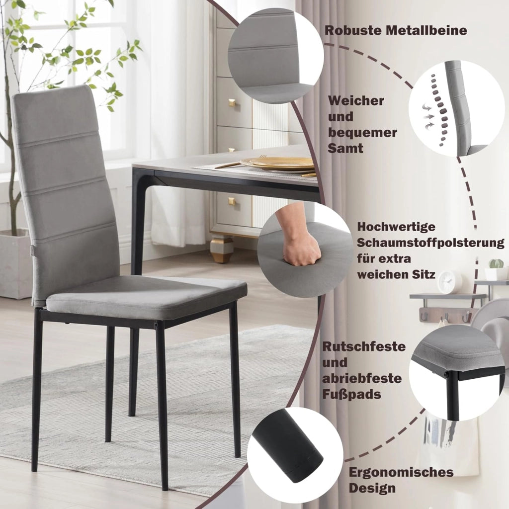 Sedie Sala da Pranzo Set di 4, Sedie da Cucina, Sedia da Pranzo con Schienale Alto, Senza Braccioli, per Soggiorno, Sala Reception, Sedie in Velluto con Gambe in Metallo, Grigio scuro,EZS47dgr-4