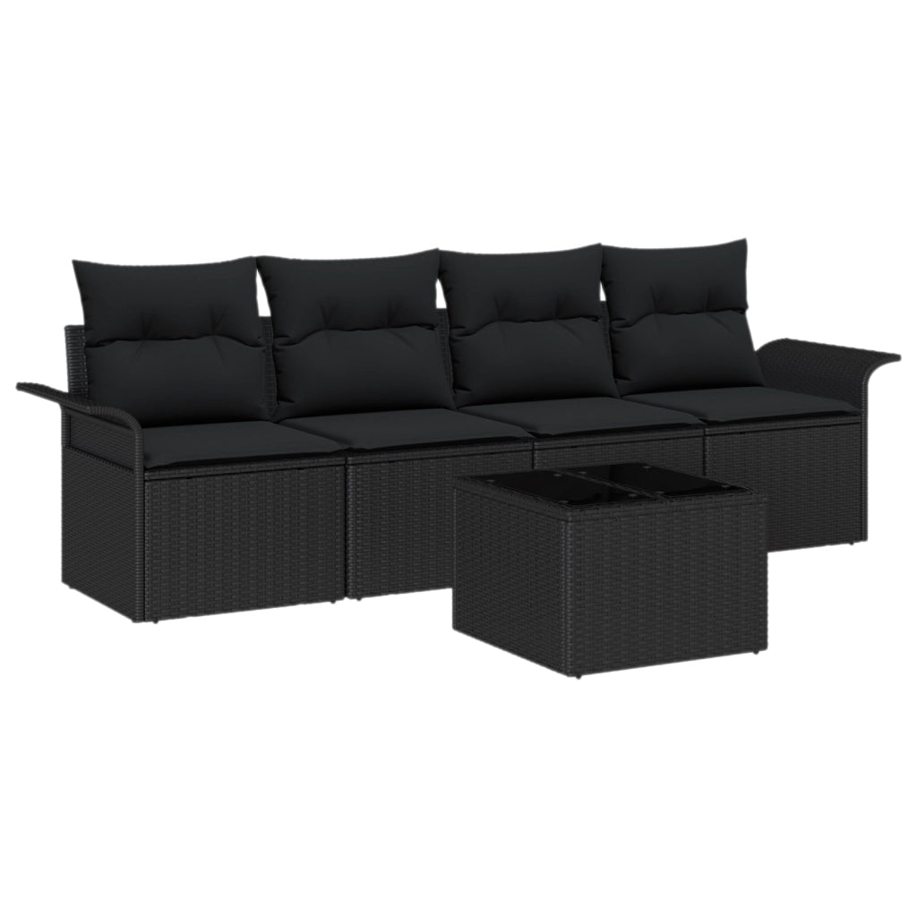 Set di 5 Pezzi Divano da Giardino con Cuscini Nero Polyrattan