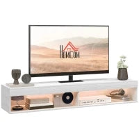 Mobile TV Sospeso con Illuminazione LED per TV fino a 75 Pollici, Ripiani, 180L x 40l x 30H cm, Bianco