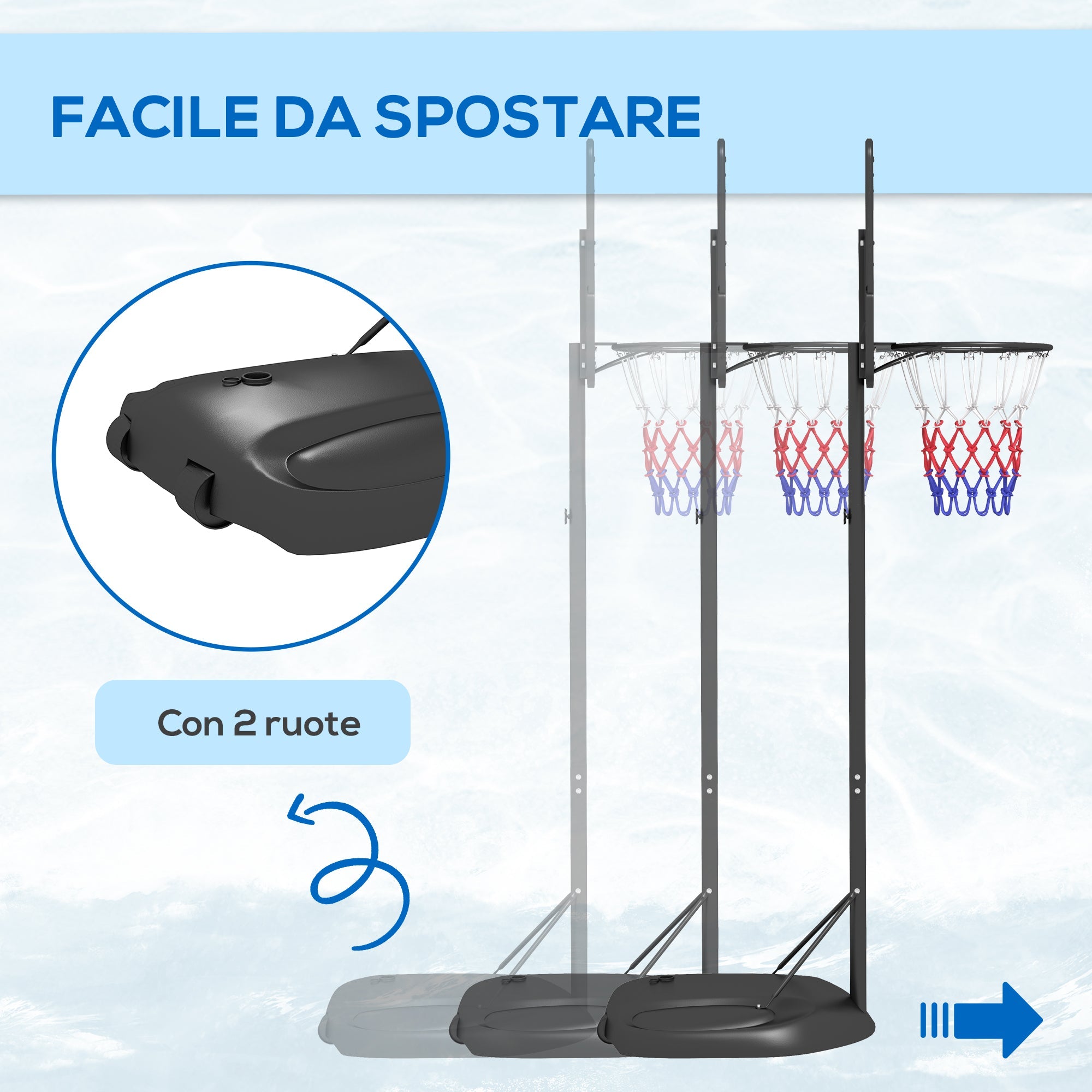 Canestro Basket ad Altezza Regolabile 216-277 cm con Base Riempibile in Acciaio e PE Nero