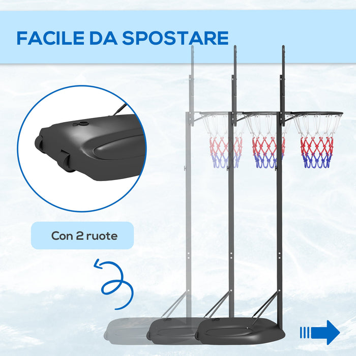 Canestro Basket ad Altezza Regolabile 216-277 cm con Base Riempibile in Acciaio e PE Nero