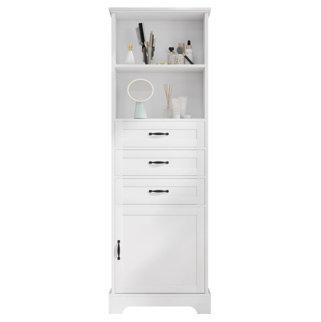 Mobile bagno alto 56x25;6x167 cm in MDF bianco con 3 cassetti e ripiani regolabili