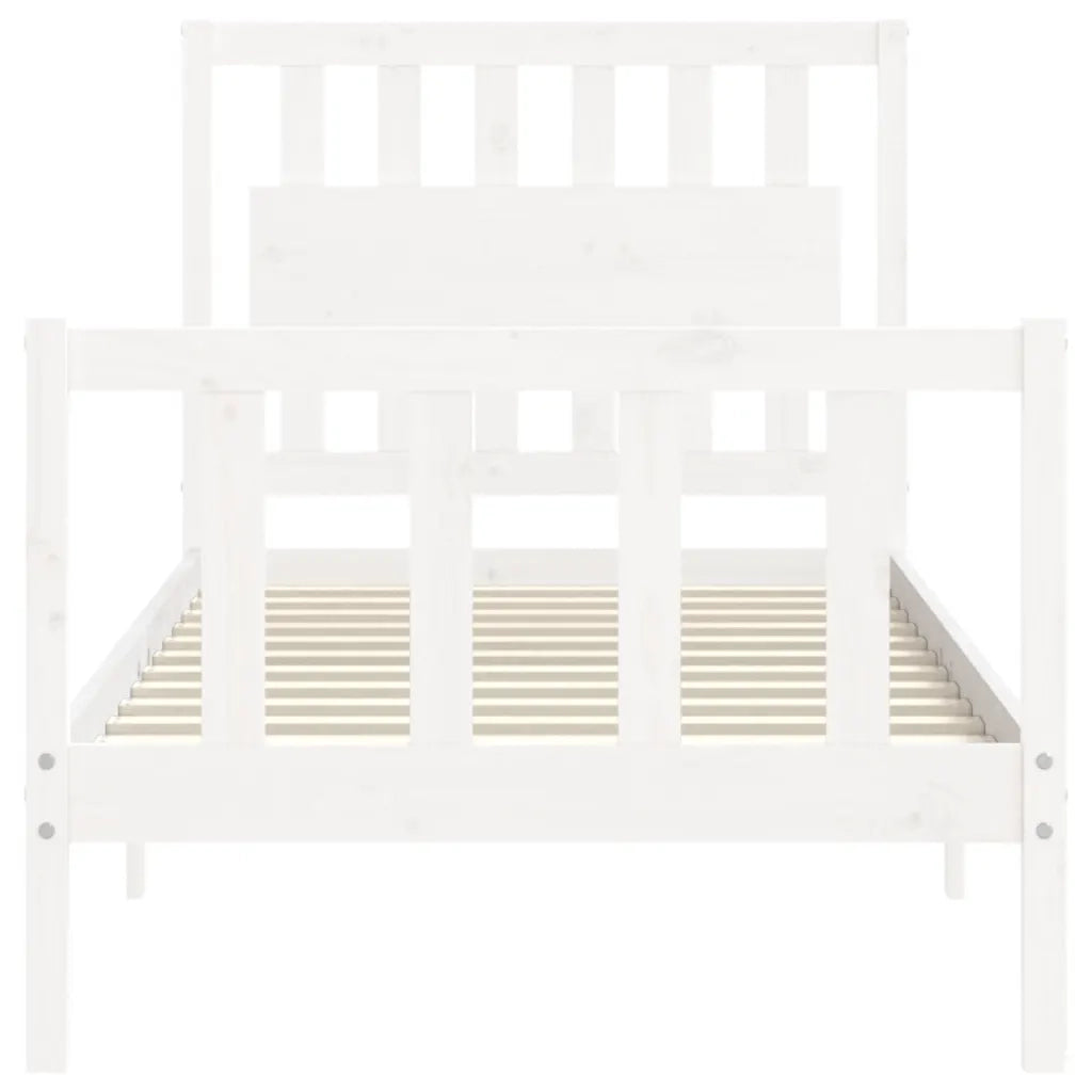 Giroletto con Testiera-Struttura Letto con testiera Bianco Single in Legno Massello 399617
