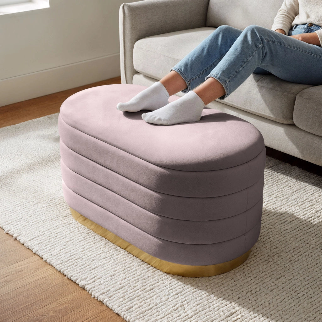 Panca imbottita con contenitore in velluto 80 cm BELLA Rosa Polvere