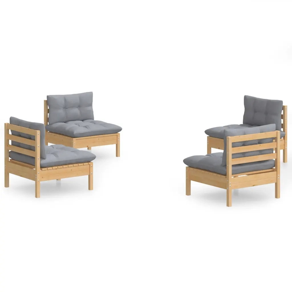 Set Divani da Giardino 4 pz | Set Salotto da Giardino con Cuscini Grigi Massello di Pino