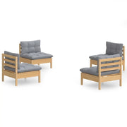 Set Divani da Giardino 4 pz | Set Salotto da Giardino con Cuscini Grigi Massello di Pino