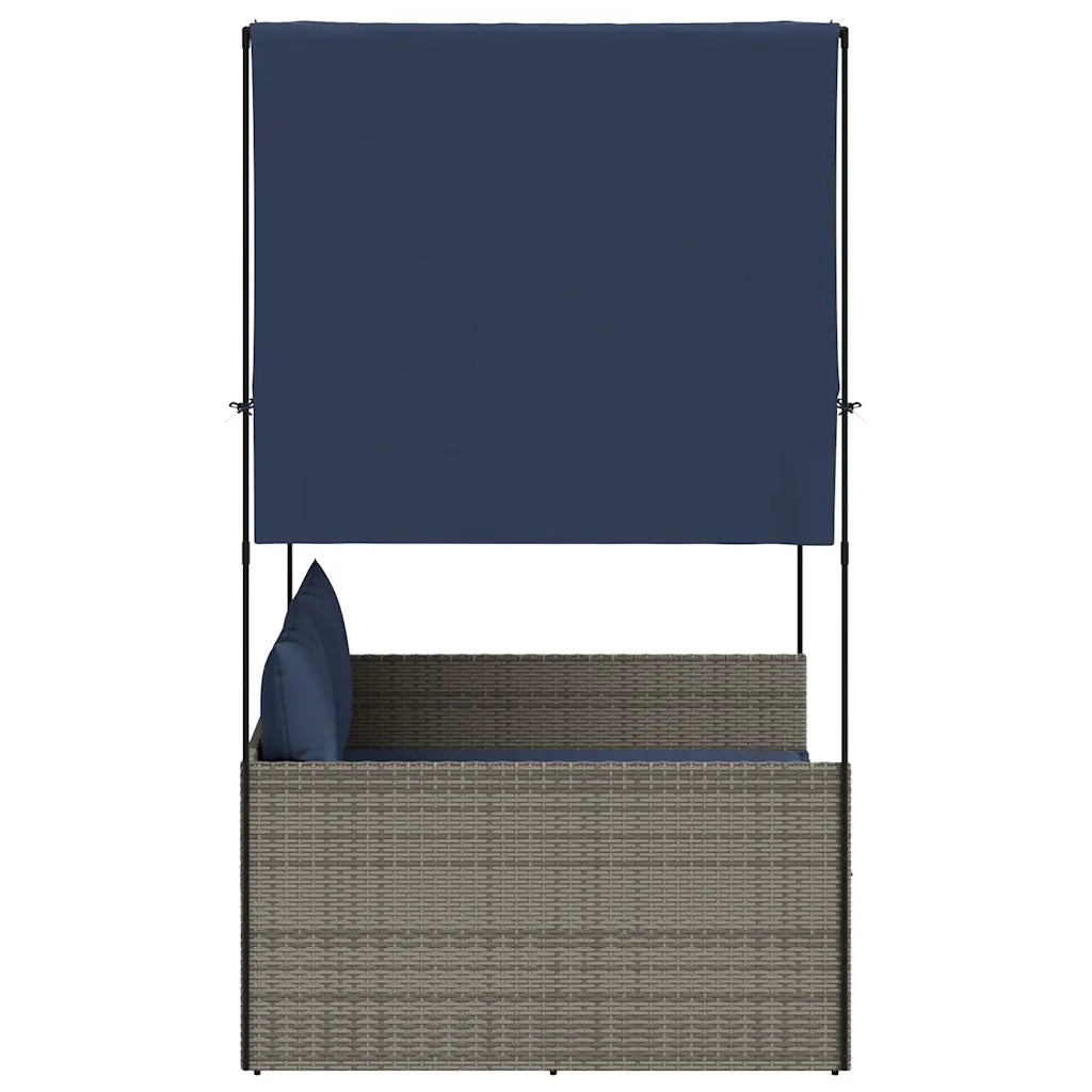 Lettino prendisole doppio con tettoia e tende in Polyrattan Grigio 4002761