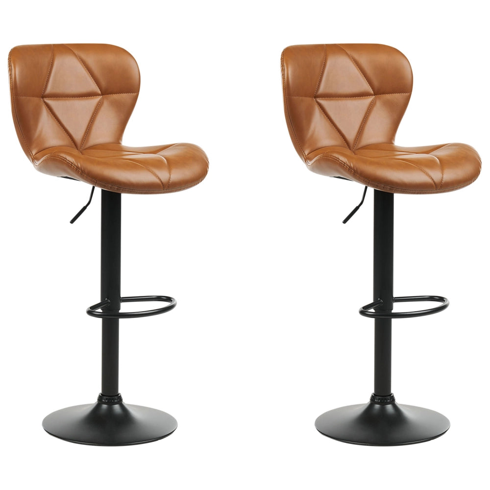 Set di 2 sgabelli in ecopelle marrone dorato con altezza regolabile sedia da bar moderna da cucina