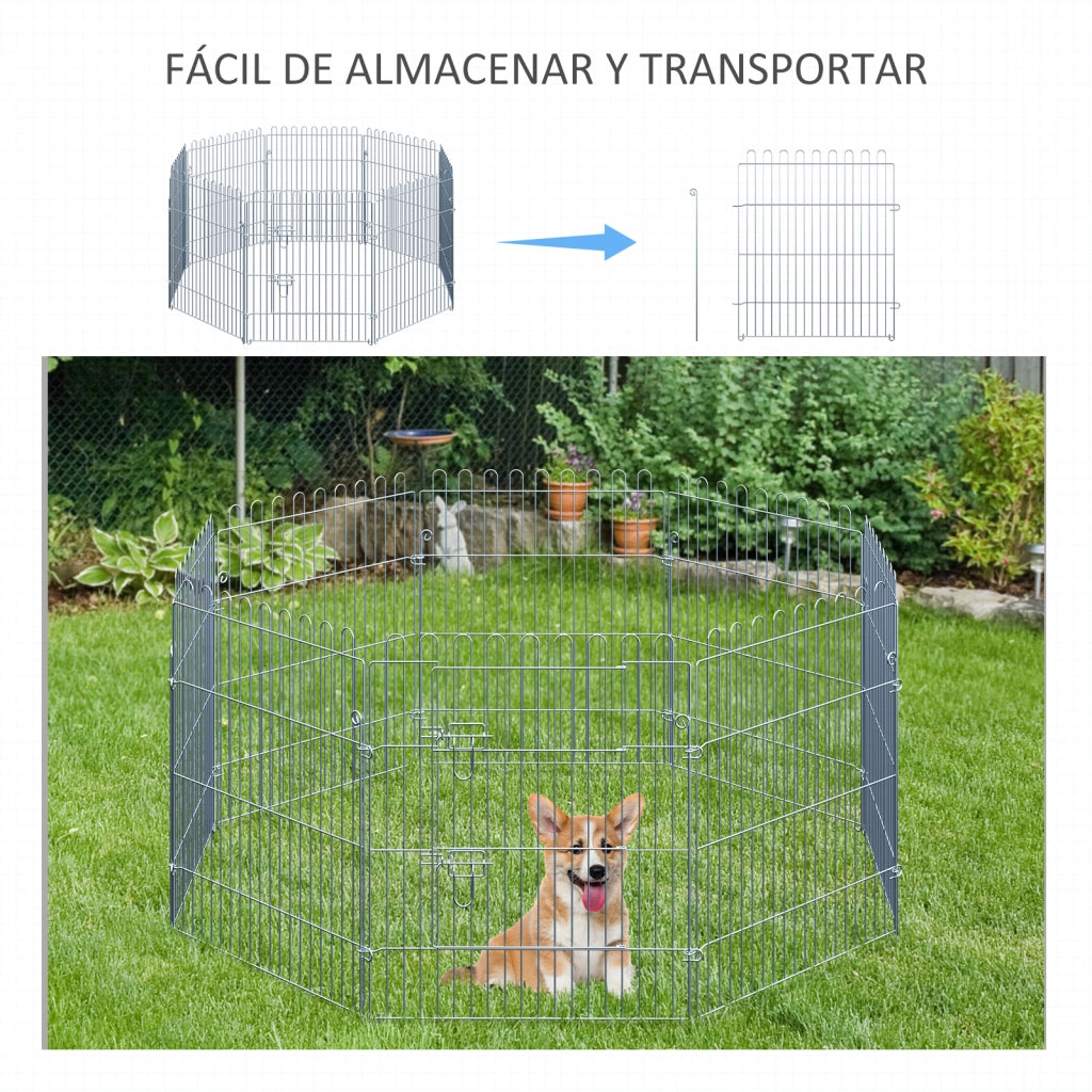 Recinto per Cani Pieghevole 8 Pezzi ¨C zephmum ¨C Grigio 63x76 cm