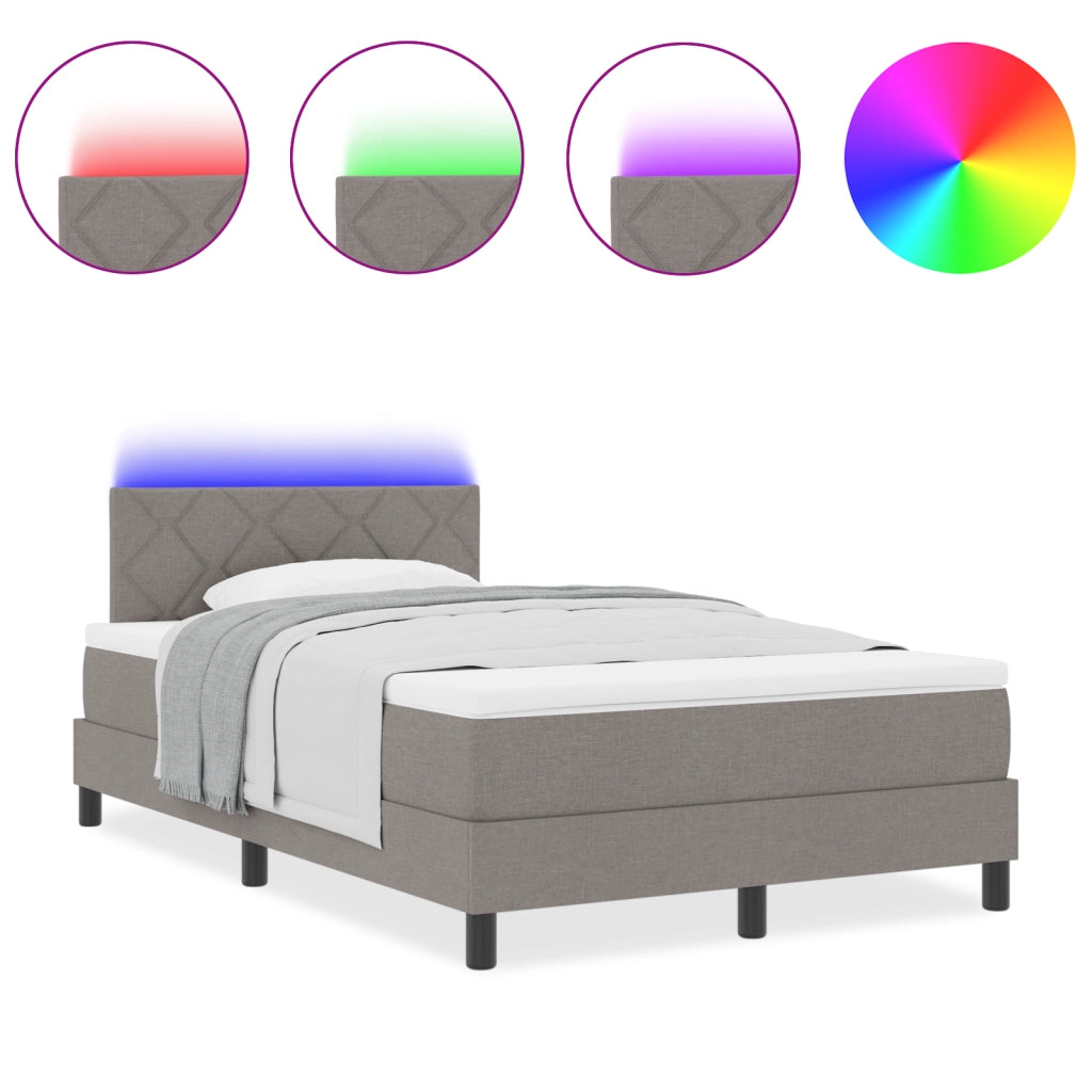 Letto a Molla con Materasso e Luce LED Taupe 120x200 cm Tessuto