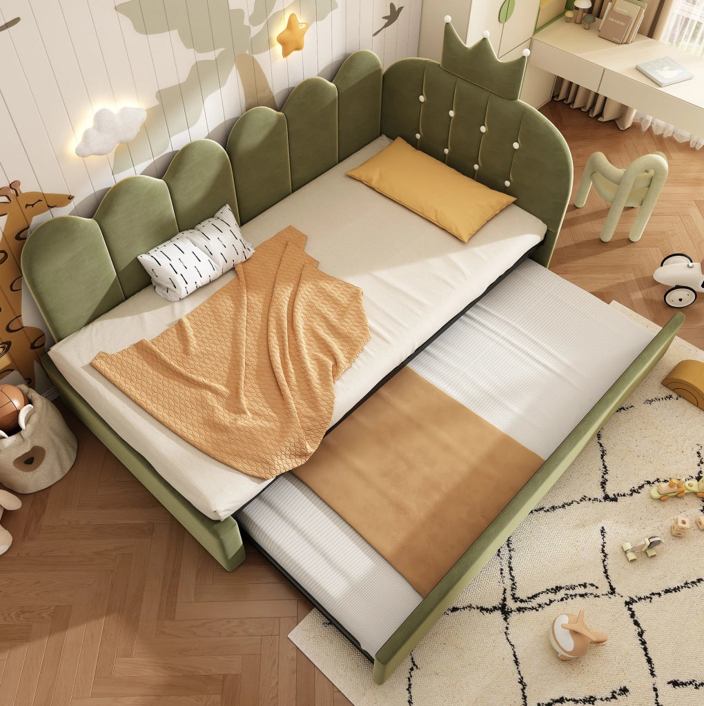 Letto daybed imbottito 90x200 cm con letto estraibile 90x190 cm verde