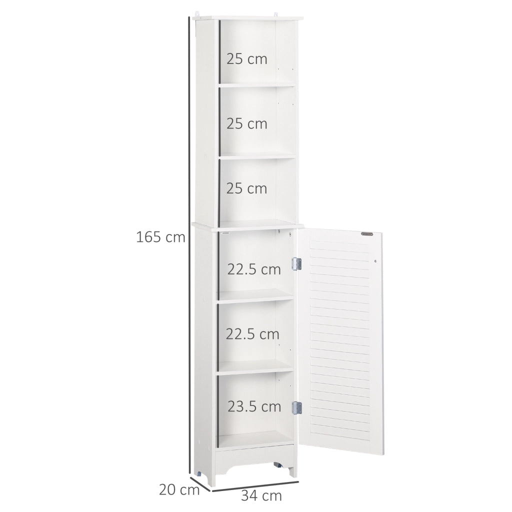 Colonna Bagno con Ripiano a 3 Livelli e Armadietto Chiuso, in MDF e Truciolato, 34x20x165 cm, Bianco
