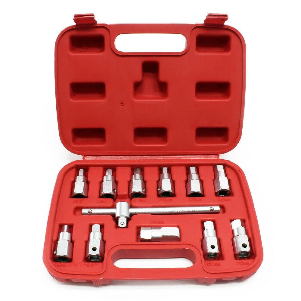 Set di 12 bussole per tappi di scarico con chiave e tappo di scarico per la manutenzione dell'olio per autoveicoli 16_0002254