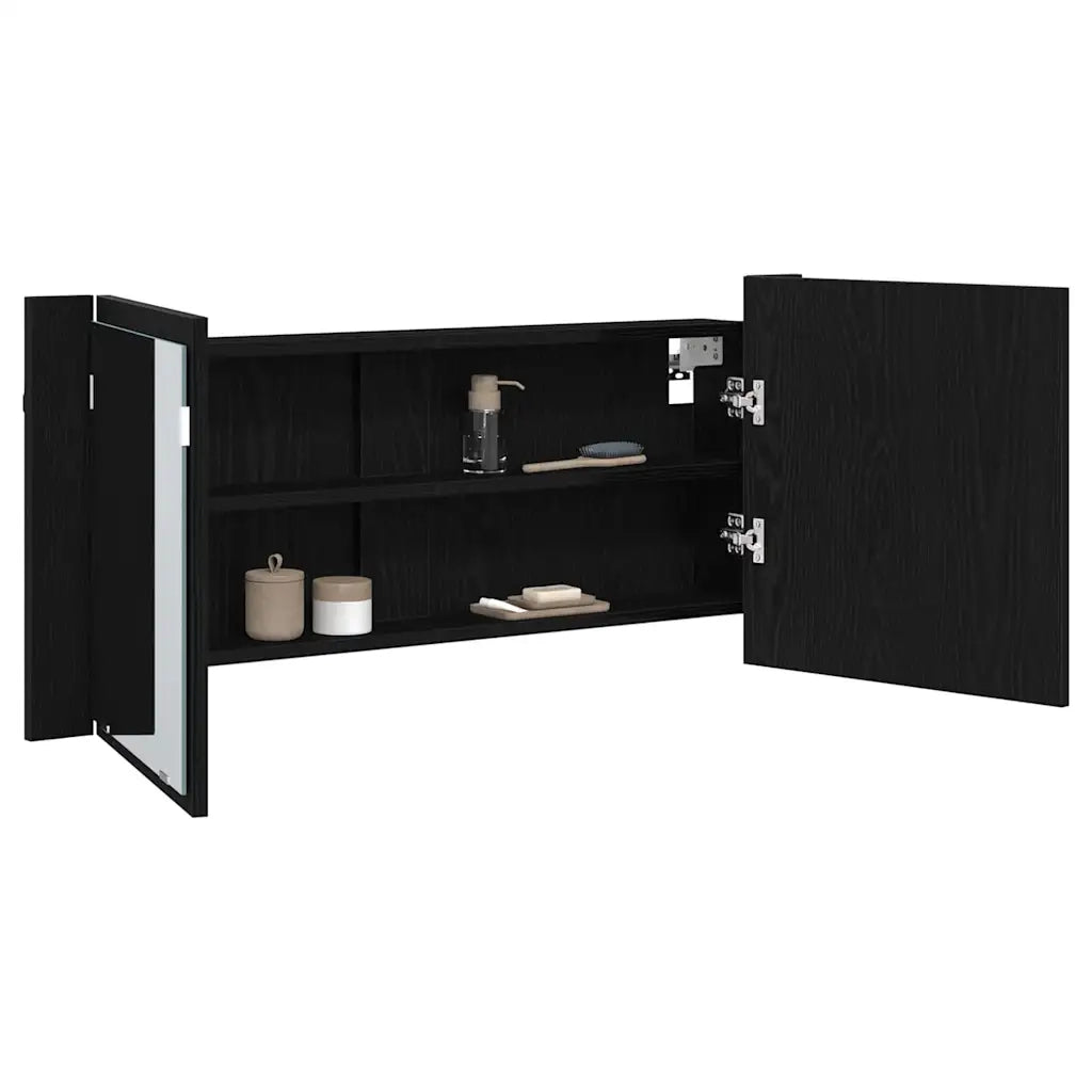 Armadio Specchio LED con porta-Mobile bagno con specchio Rovere nero 100 x 12 x 45 cm