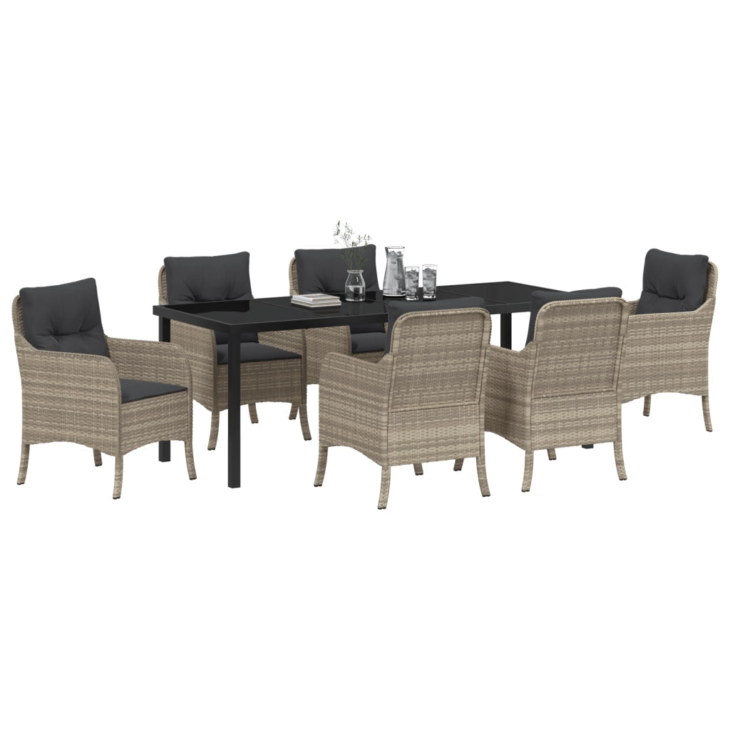 Set da Pranzo per Giardino da 7 Pezzi con Cuscini Grigio Chiaro Rattan PE