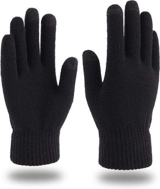 Maniche da neve in lana a maglia - guanti da toccaschermo caldi e spessi - uomo e donna guanti in velluto e spessi - guanti a maglia con allungamento - adatti per bicicletta, moto, sport e escursioni - nero - 21*10.5cm
