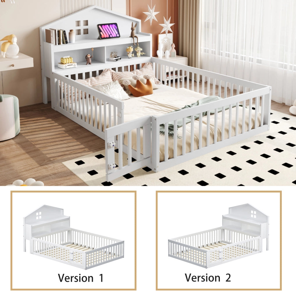 Lettino per bambini a forma di casa 140x200 cm in legno massello; bianco