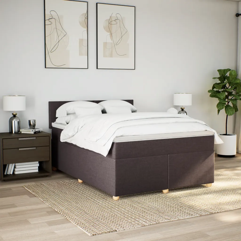 Giroletto a Molle con Materasso Marrone Scuro 140x200cm Tessuto