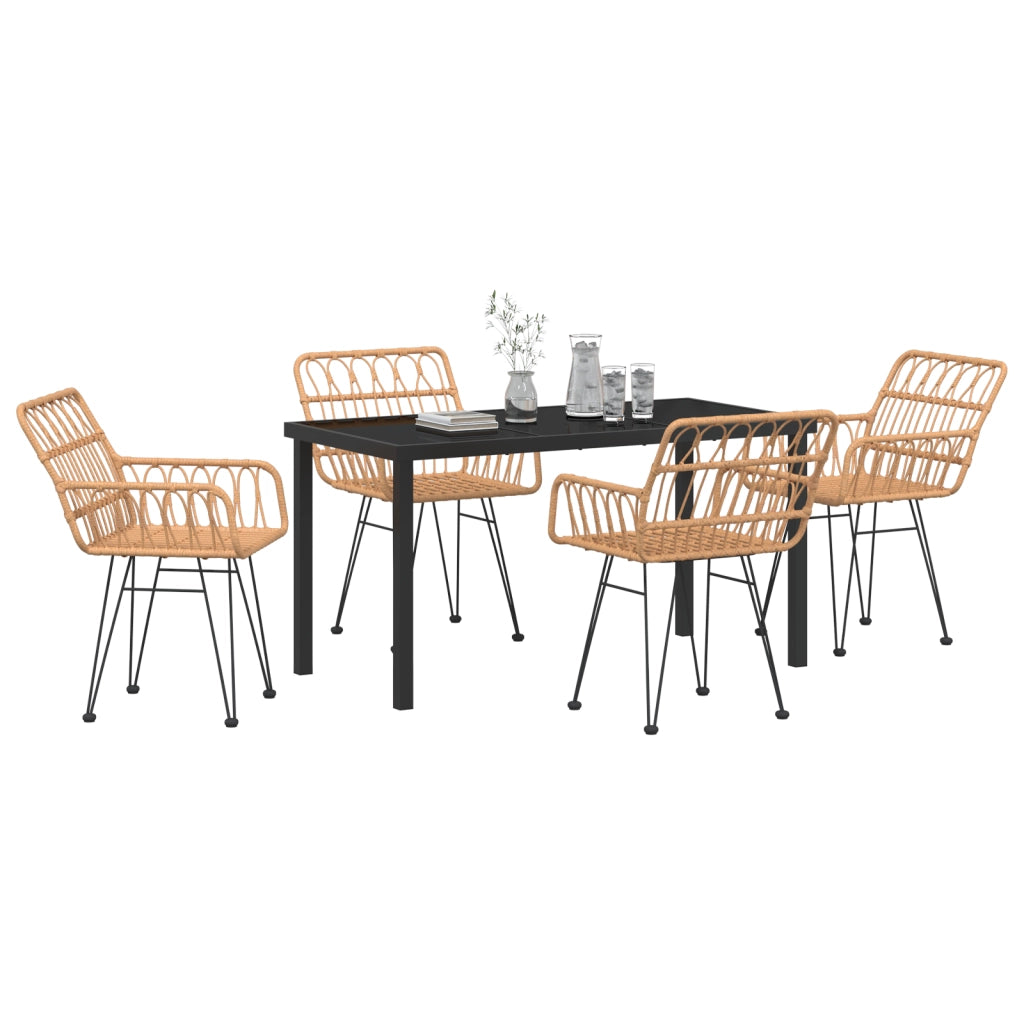 Set da pranzo in giardino 5 pezzi in polyrattan marrone