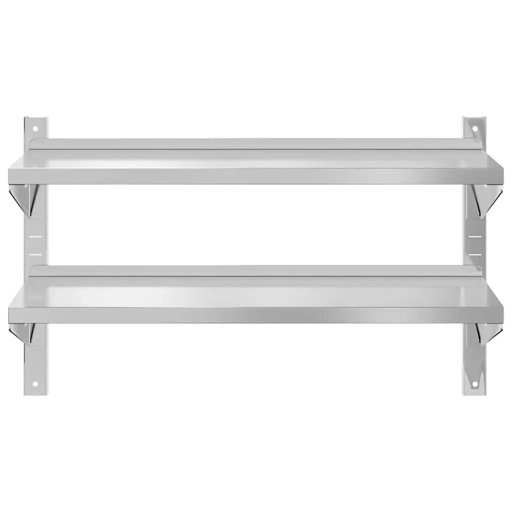 Mensola Muro 2 Ripiani 100x40x60cm Argento Acciaio Inossidabile 30309