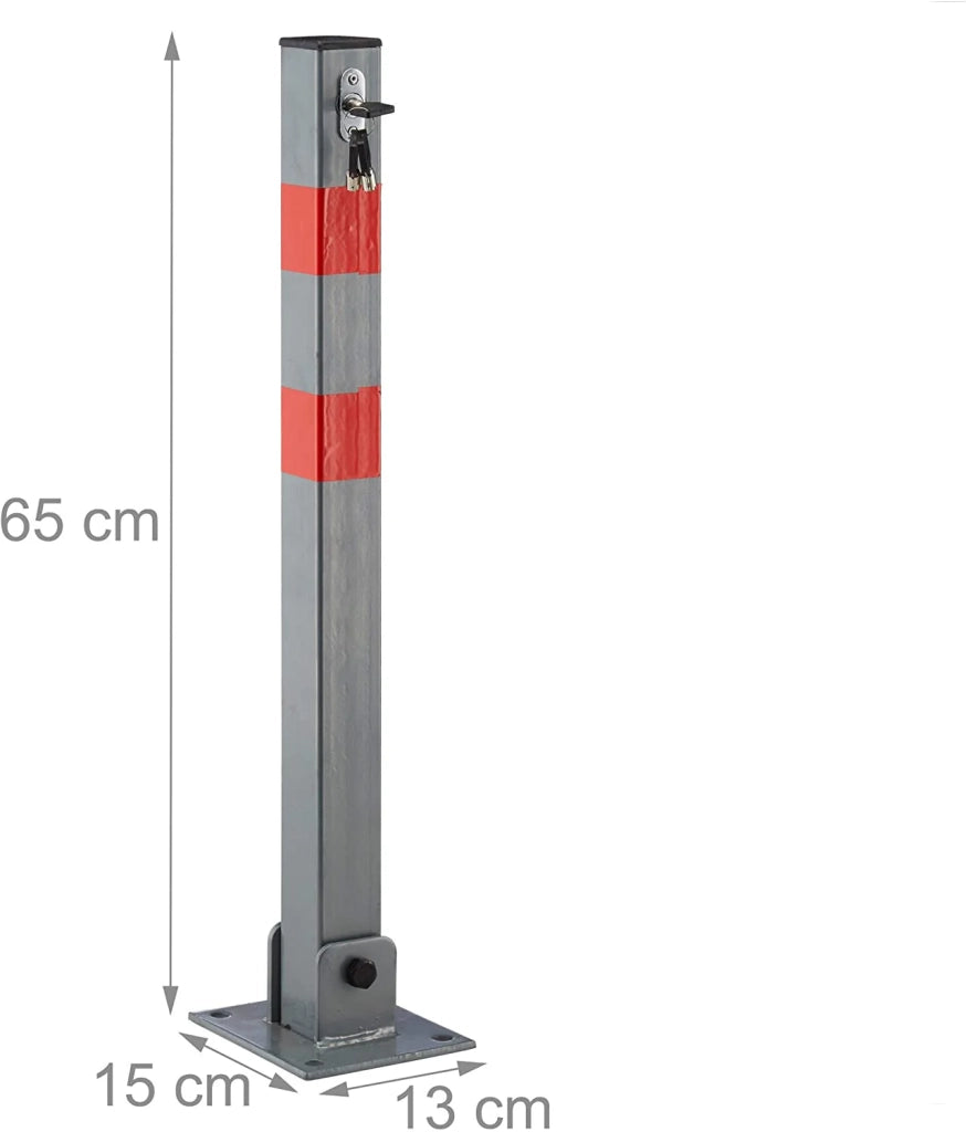 Palo di sbarramento pieghevole per parcheggio auto 65 cm acciaio grigio con strisce rosse 13_0002309