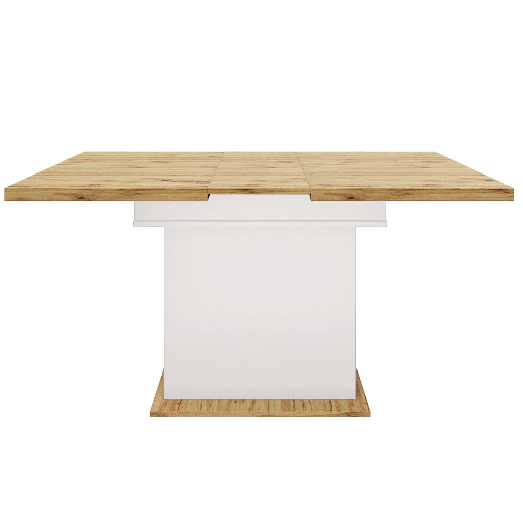 Tavolo allungabile 110-140x80x75 cm con anta; cassetto e ripiani; bianco e naturale