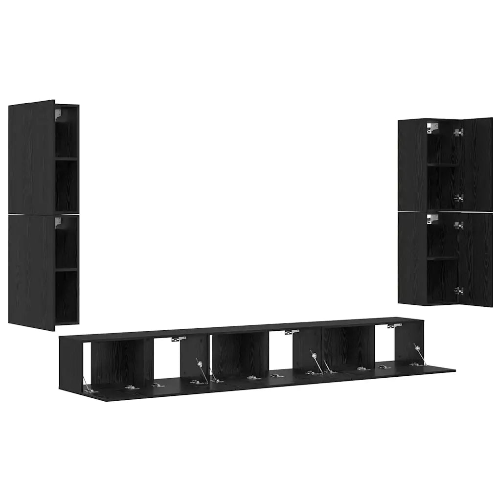Unità TV Montaggio a parete 4 pcs Rovere Nero Legno multistrato 3393277