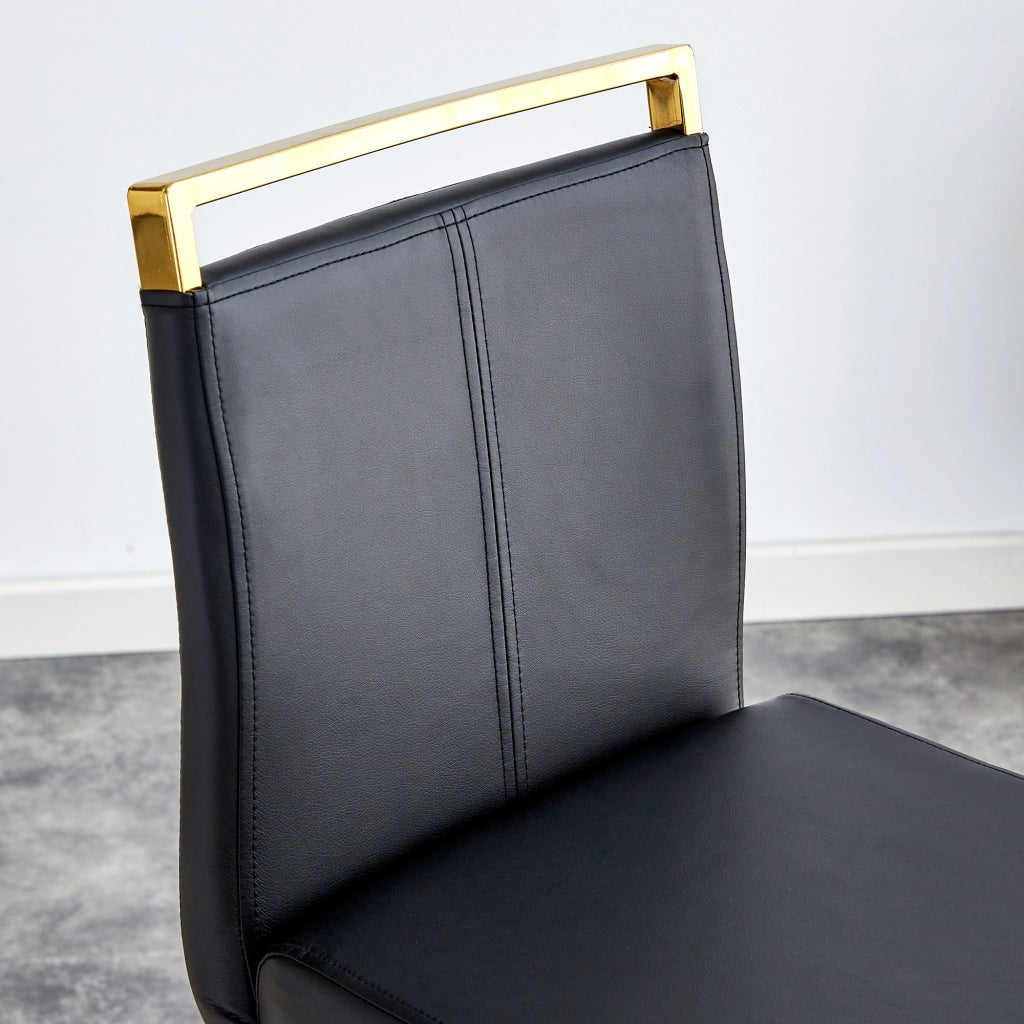 Sgabello da bar set di 2 con poggiapiedi in metallo, in pelle PU, nero e oro