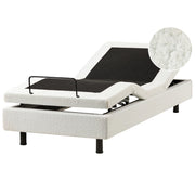 Letto singolo in bouclè bianco sporco regolabile con telecomando senza testata 90 x 200 cm stile moderno