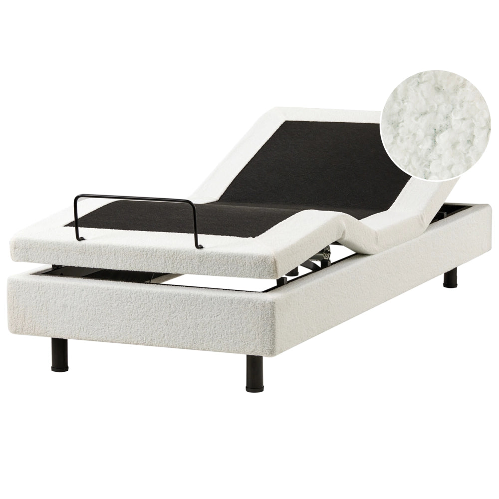 Letto singolo in bouclè bianco sporco regolabile con telecomando senza testata 90 x 200 cm stile moderno