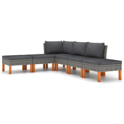 Set Divani da Giardino 6 pz | Set Salotto da Giardino con Cuscini in Polyrattan Grigio