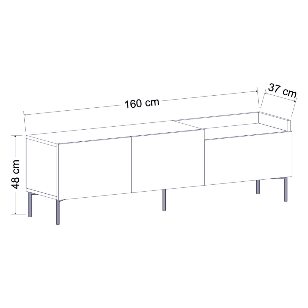 Postal, Mobile Porta tv 3 Ante, 160x37x48h cm Nero Antracite
