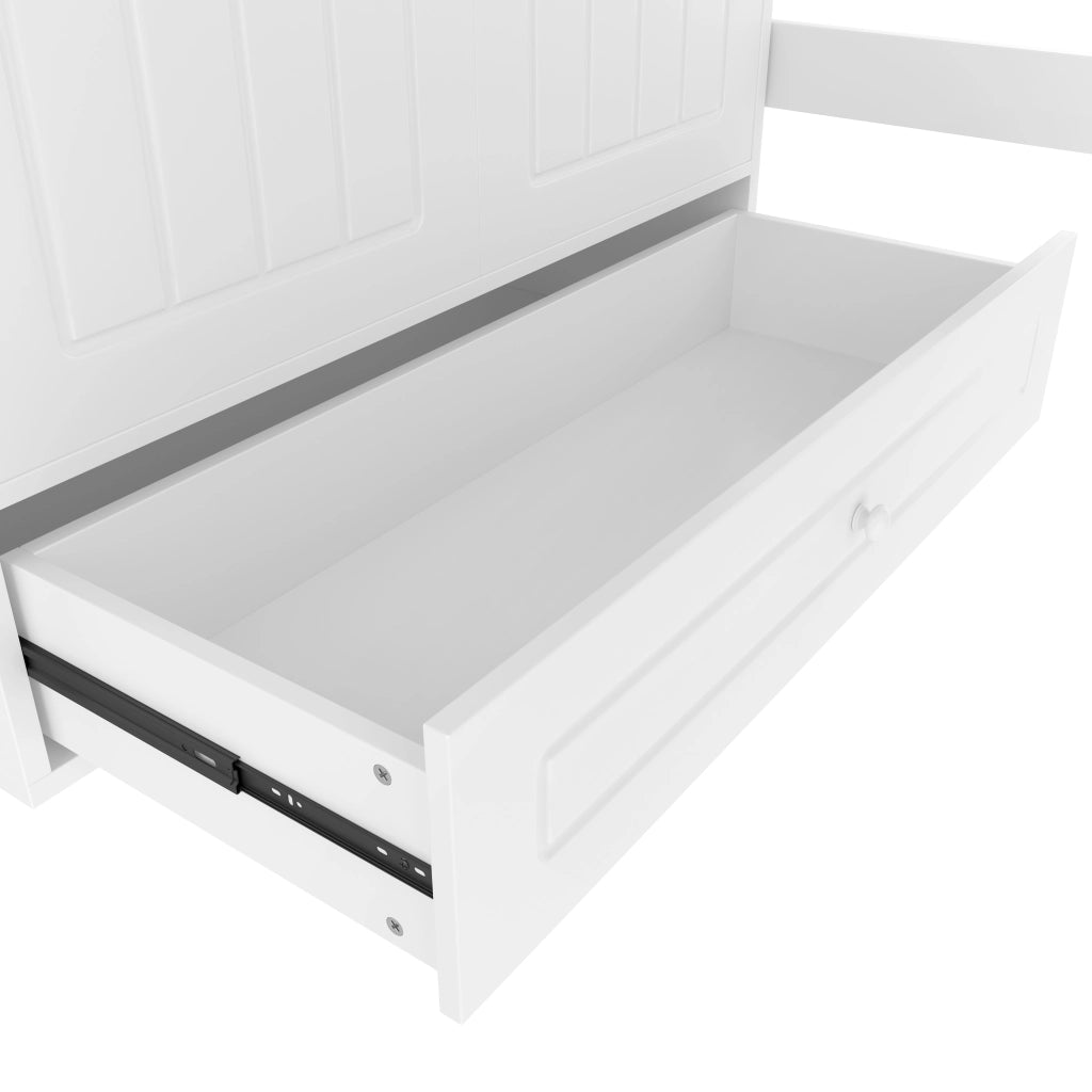 LETTO A CASTELLO 90x200 cm in pino bianco con LED, armadio e cassetti