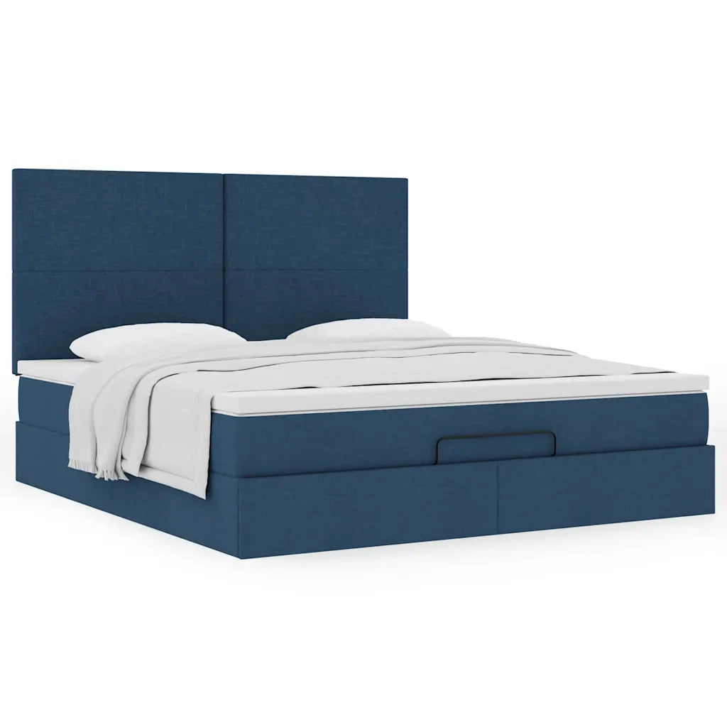 Struttura Letto Pouf con Materasso Blu 160x200 cm in Tessuto 3313091