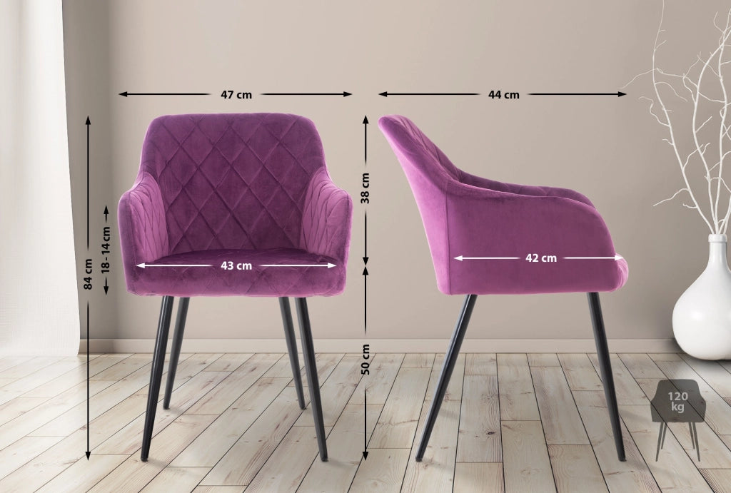 Sedia da pranzo Shila fodera a rombi Velluto,viola