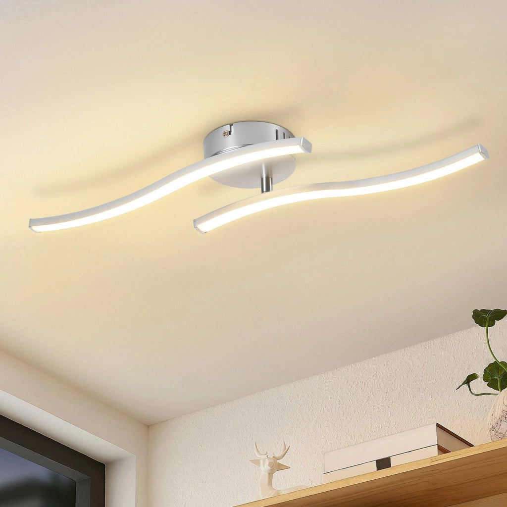 ZMH Lampada da Soffitto LED Moderna Argento 12W 3000K Luce Calda Onde Design per Corridoio Camera da Letto Ufficio